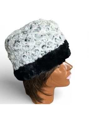 Pandemonium of Seattle Faux Fur Cuffed Pillbox Hat Black White OS